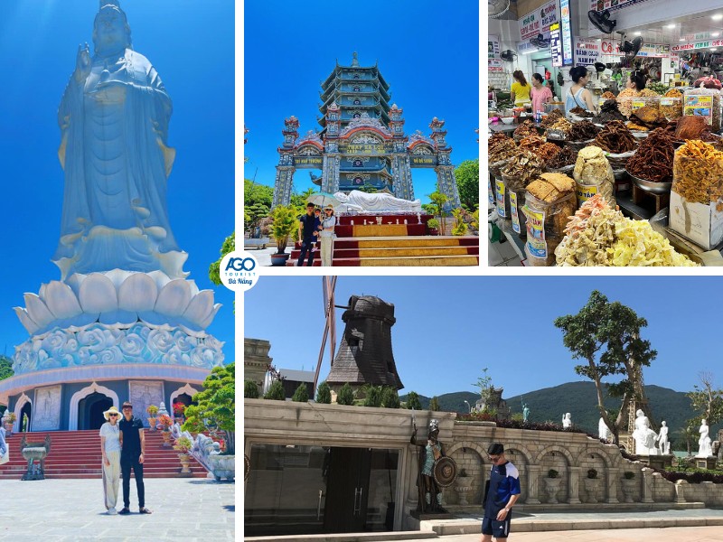 Gia đình mình sẽ đến tham quan Chùa Linh Ứng, Công viên 7 Kỳ Quan và mua sắm đặc sản tại chợ Cồn khi đi tour